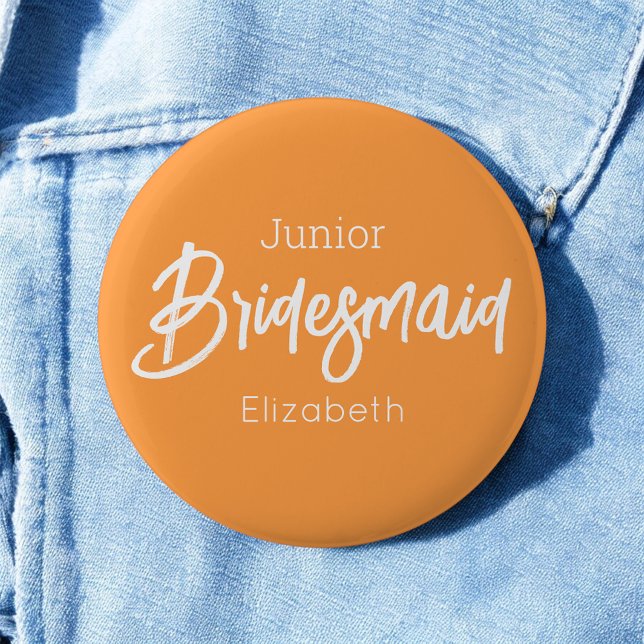 Bridesmaid Junior Orange White Wedding Button (Creator Uploaded)