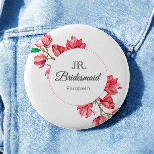 Bridesmaid Junior Pink White Floral 2 Inch Round Button