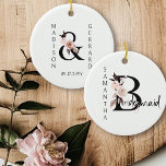 Bridesmaid Keepsake Boho Floral Letter Ceramic Ornament<br><div class="desc">Hanging ornament to personalize for your bridesmaid. Bridesmaid is lettered with neutral boho floral letters and handwritten script. You can also add the name of the bride and groom and their wedding date, which frames a co-ordinating floral ampersand. Lovely wedding party keepsake gift and perfect for a fall wedding, floral...</div>