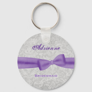 Bridesmaid Lavender Purple Bow Silver Damask E006 Keychain