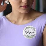 Bridesmaid lavender violet eucalyptus wedding 1 inch round button<br><div class="desc">For the bridesmaid. A chic white background. Decorated with lavender,  violet florals flowers and watercolored eucalyptus greenery.</div>