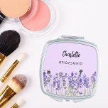 Bridesmaid lavender violet florals bees compact mirror<br><div class="desc">A violet background. Decorated with lavender flowers and bees  Personalize and add your bridesmaid's name.   Black handwritten style script.</div>