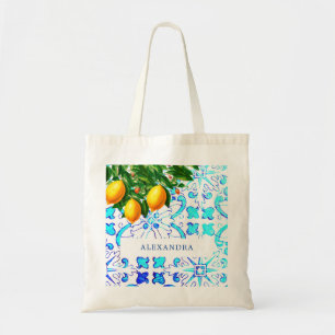 Bridesmaid Lemons Blue Tiles Personal Tote Bag