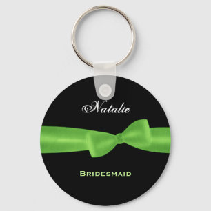 Bridesmaid Lime Green Bow Black Background E021 Keychain