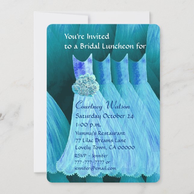 Bridesmaid Luncheon or Brunch Turquoise Blue V02A Invitation (Front)