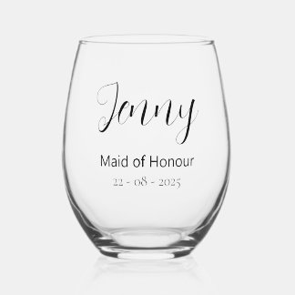Bridesmaid Maid of Honor Wedding Gift Stemless Wine Glass