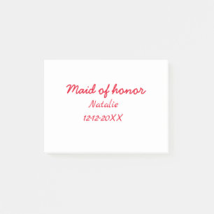 Bridesmaid maid of honour add name date year text post-it notes