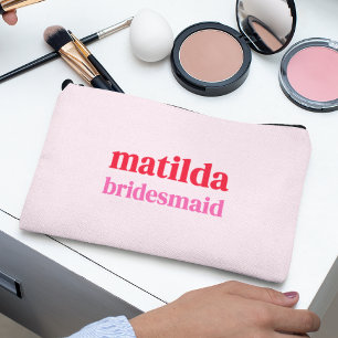 Bridesmaid Minimal Red and Pink Bachelorette Accessory Pouch