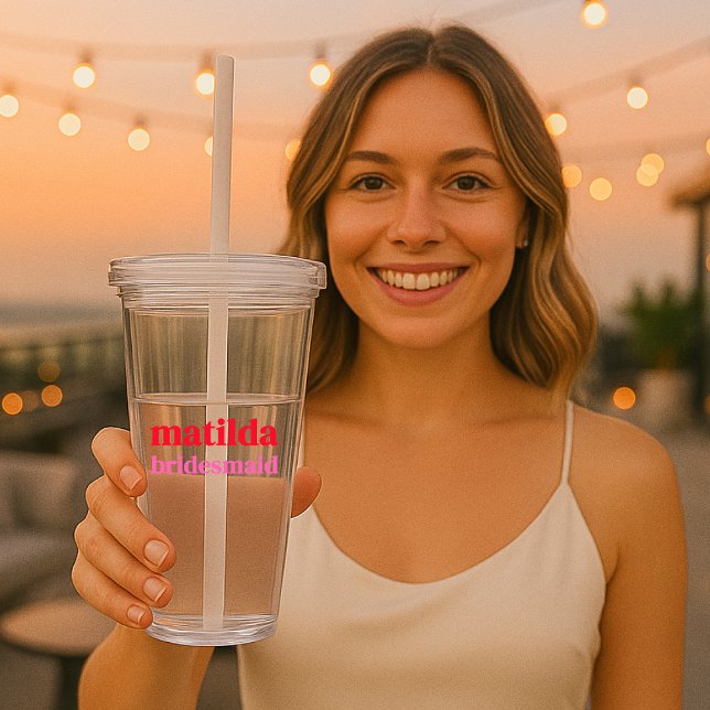 Bridesmaid Minimal Red and Pink Bachelorette Acrylic Tumbler (Creator Uploaded)
