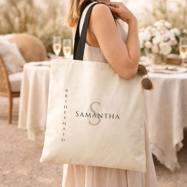 Bridesmaid Minimalist Name and Initial Tote Bag (Creator Uploaded)
