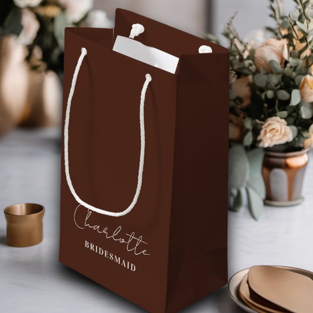 Bridesmaid | Minimalist Script Brown Small Gift Bag (Creator Uploaded)
