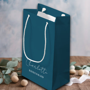 Bridesmaid   Minimalist Script Canoe Blue Small Gift Bag