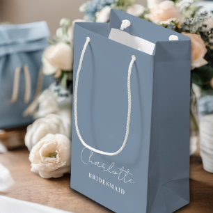 Bridesmaid   Minimalist Script Dusty Blue Small Gift Bag