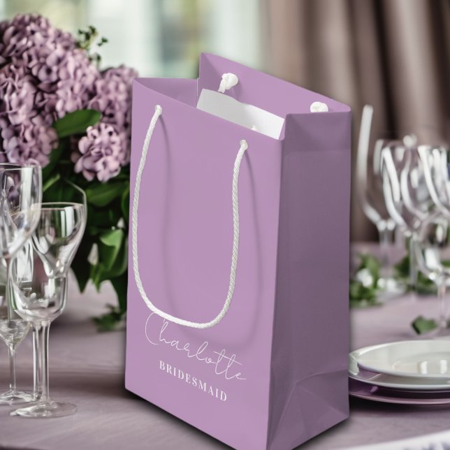 Bridesmaid | Minimalist Script Lilac Purple Small Gift Bag (Creator Uploaded)