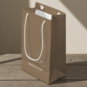 Bridesmaid Minimalist Script Natural Small Gift Bag