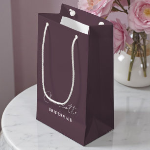 Bridesmaid Minimalist Script Purple Taupe Small Gift Bag