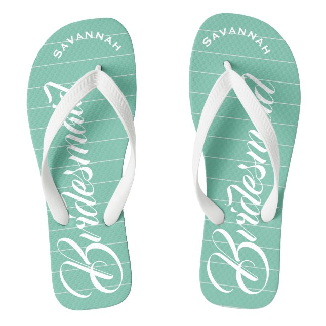 Bridesmaid Mint Or Any Colour Stripes Pattern Flip Flops (Footbed)