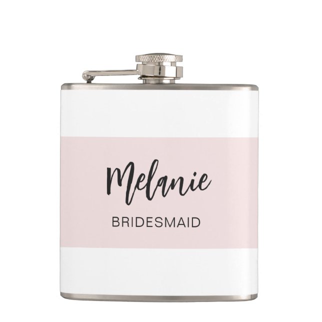 Bridesmaid Modern Elegant Pink White Hip Flask (Front)