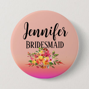 Bridesmaid Modern Floral Personalized 3 Inch Round Button