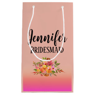 Bridesmaid   Modern Floral Personalized Small Gift Bag