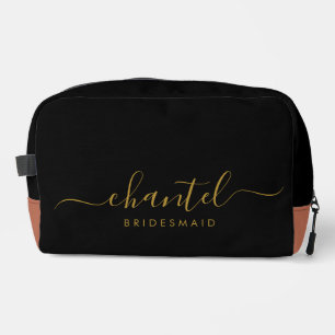 Bridesmaid Modern Gold Script Black Dopp Kit
