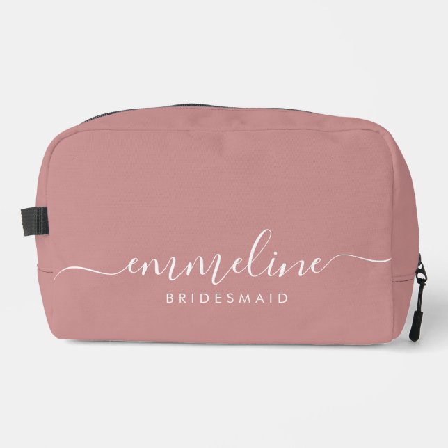 Bridesmaid Modern Minimal Script Cosmetic Toiletry Dopp Kit (Front)