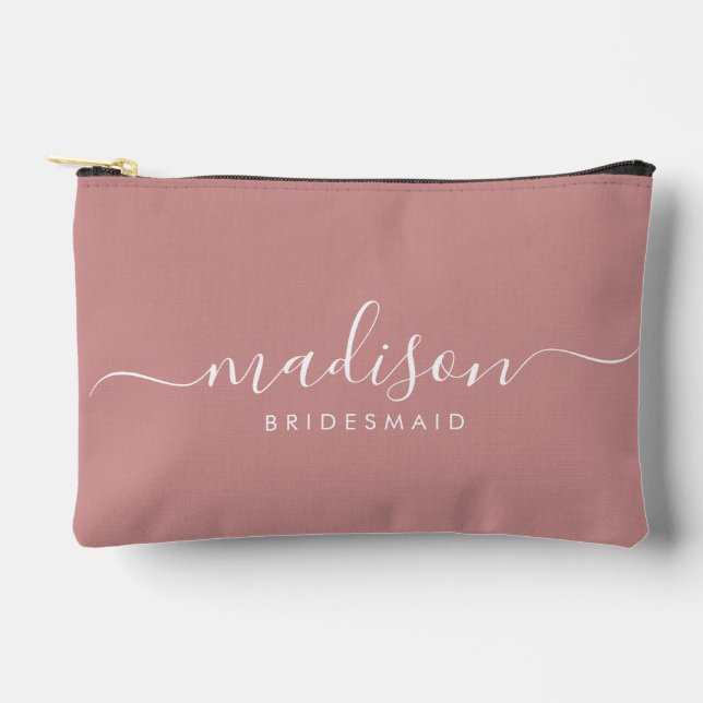 Bridesmaid Modern Minimal Script Dusty Pink Accessory Pouch (Front)