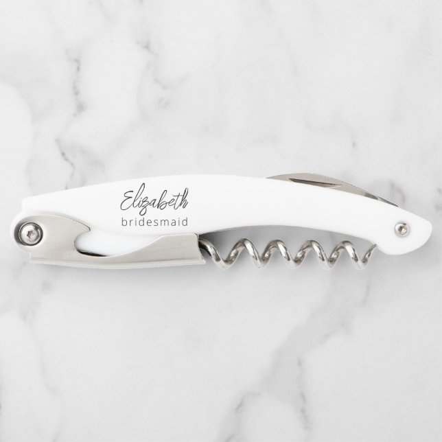Bridesmaid Modern Minimalist Script Bachelorette Corkscrew (Front)