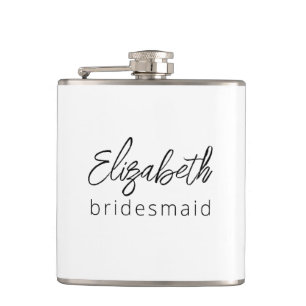 Bridesmaid Modern Minimalist Script Bachelorette Hip Flask