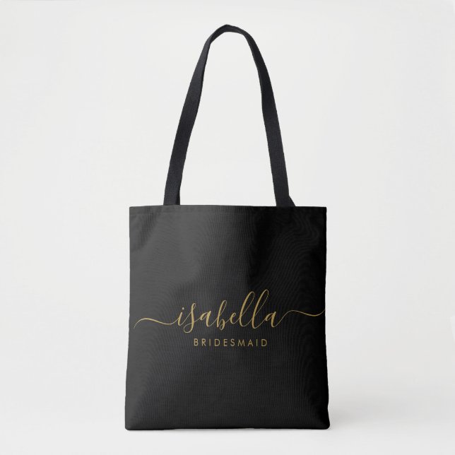 Bridesmaid | Modern Minimalist Script Bachelorette Tote Bag (Front)