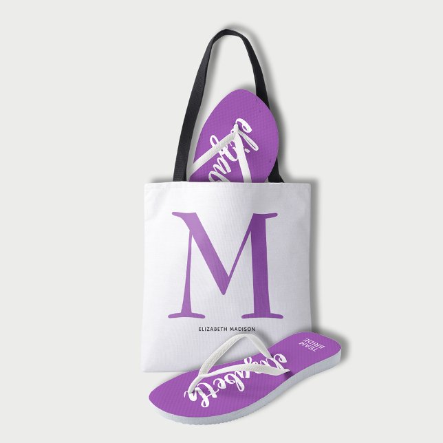 Bridesmaid Modern Minimalist Script Bachelorette Tote Bag (Bridesmaid gift monogrammed  tote bag (flip flops sold separately in our store))