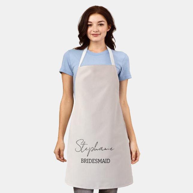 Bridesmaid | Modern Minimalist Script Blush Pink Apron (Worn)