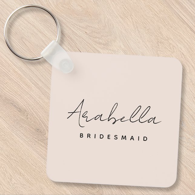 Bridesmaid | Modern Minimalist Script Blush Pink Keychain (Creator Uploaded)