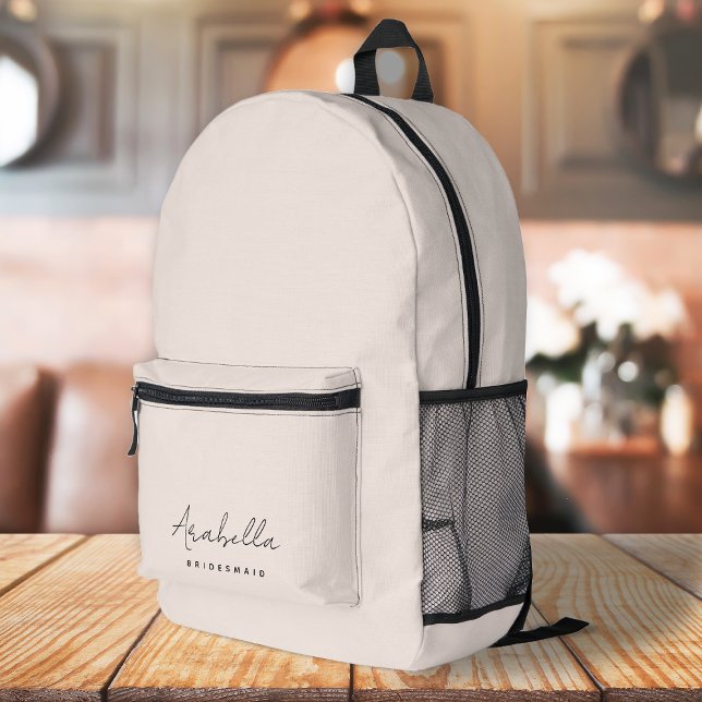 Bridesmaid | Modern Minimalist Script Blush Pink Printed Backpack (Creator Uploaded)