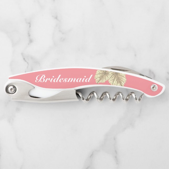 Bridesmaid Modern Rose Gold Leaves White Corkscrew (Front)