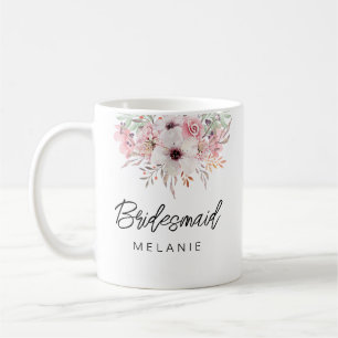 Bridesmaid Modern Rustic Floral Mug Gift White