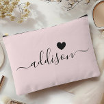 Bridesmaid Modern Script Blush Pink Heart Accessory Pouch<br><div class="desc">This elegant accessory pouch features a stylish blush pink background adorned with a modern script font displaying a personalized name and a charming heart design. The soft, feminine colour and sophisticated typography make it a perfect accessory for bridesmaids or anyone who appreciates chic and trendy designs. Its versatile use and...</div>