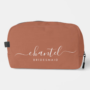 Bridesmaid Modern Script Cosmetic Terracotta Dopp Kit