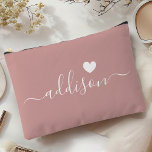 Bridesmaid Modern Script Dusty Rose Heart Accessory Pouch<br><div class="desc">This elegant accessory pouch features a stylish dusty rose background adorned with a modern script font displaying a personalized name and a charming heart design. The soft, feminine colour and sophisticated typography make it a perfect accessory for bridesmaids or anyone who appreciates chic and trendy designs. Its versatile use and...</div>