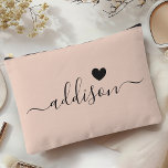 Bridesmaid Modern Script Peach Beige Heart Accessory Pouch<br><div class="desc">This elegant accessory pouch features a stylish peach beige background adorned with a modern script font displaying a personalized name and a charming heart design. The soft, feminine colour and sophisticated typography make it a perfect accessory for bridesmaids or anyone who appreciates chic and trendy designs. Its versatile use and...</div>