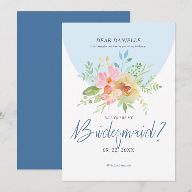 Bridesmaid Modern typography Delicate flowers Invitation (Front/Back)