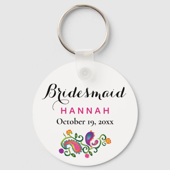 Bridesmaid Modern Typography Script Wedding Keychain (Front)