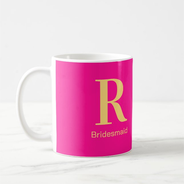 Bridesmaid Moderne Monogramme Chaud rose café Mug (Gauche)