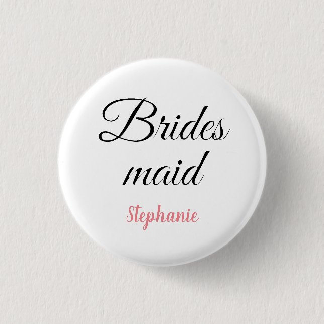 Bridesmaid Monogram Name Pink Custom Wedding 1 Inch Round Button (Front)