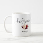 Bridesmaid Mug - Wedding Gift, Customisable Design<br><div class="desc">Bridesmaid Mug,  a perfect wedding gift for your Bridesmaid.
The design is with black calligraphy lettering (both sides). Personalise the name and wedding date. 

Modern lettering designed by Teesha and Derrick.
#TeeshaDerrick</div>