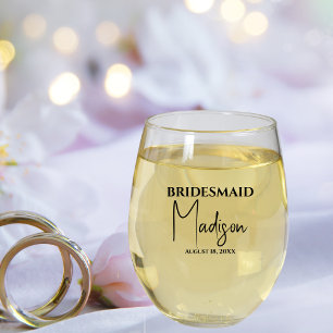 bridesmaid Name Date  Custom Stemless Wine Glass