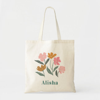 Bridesmaid Name Pink Floral Illustrated Botanical  Tote Bag