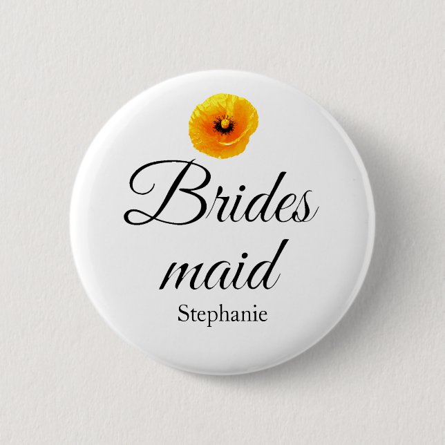 Bridesmaid Name Poppy Floral Abstract Wedding Cute 2 Inch Round Button (Front)