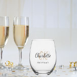 Bridesmaid name script minimalist stemless wine glass<br><div class="desc">Transparent background. Personalize and add your bridesmaid's name and monogram initials.</div>