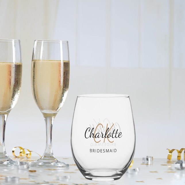 Bridesmaid name script minimalist stemless wine glass (Creator Uploaded)